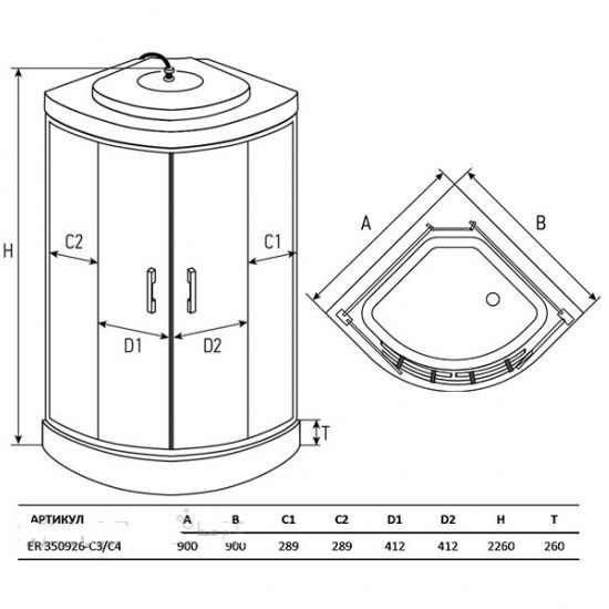 Душевая кабина Erlit ER350926-C4-RUS 90х90