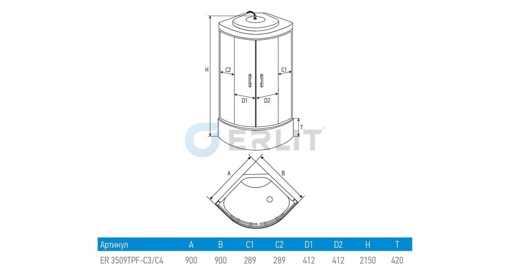 Душевая кабина Erlit ER3510P-C4 100х100