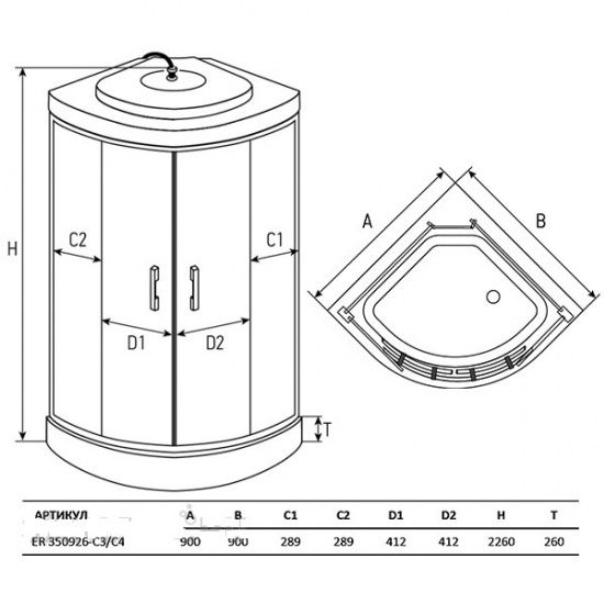 Душевая кабина Erlit ER350926-C3-RUS 90х90
